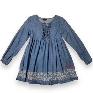 Tommy Hilfiger Denim Dress Ruffle Embroidered Size 5 Girls